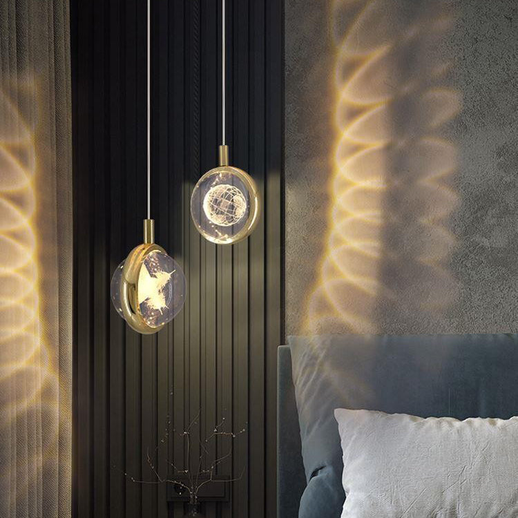 Modern Minimalist Round Ball Aluminum Crystal LED Pendant Light for Bedroom BulbSquare