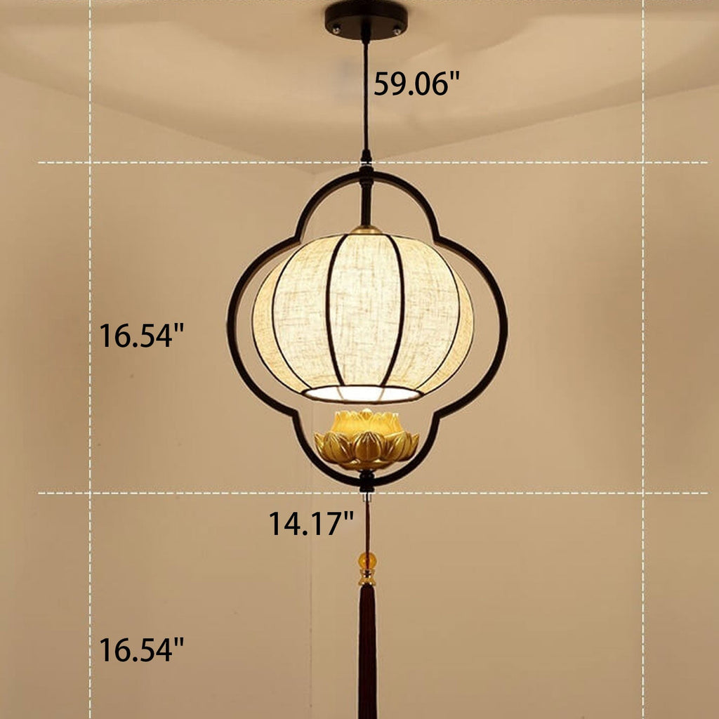 Traditional Chinese Luxury Wrought Iron Fabric 1-Light Pendant Light For Living Room Lumendat