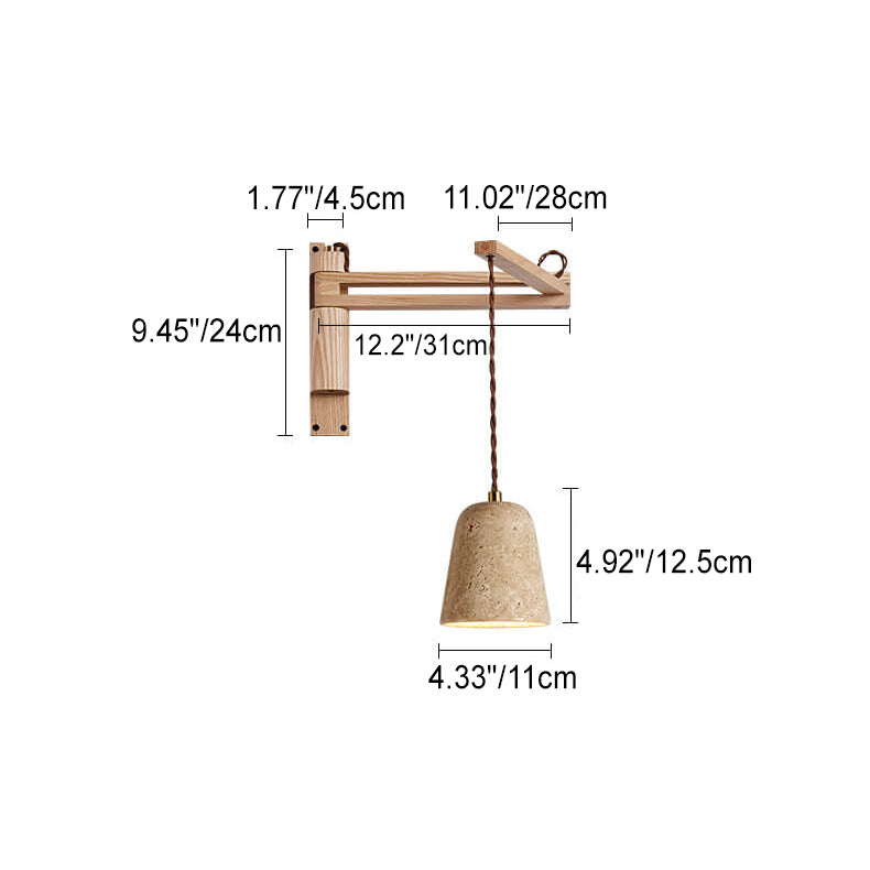 Japanese Modern Wood Retractable Folding 1-Light Wall Sconce Lamp Lumendat