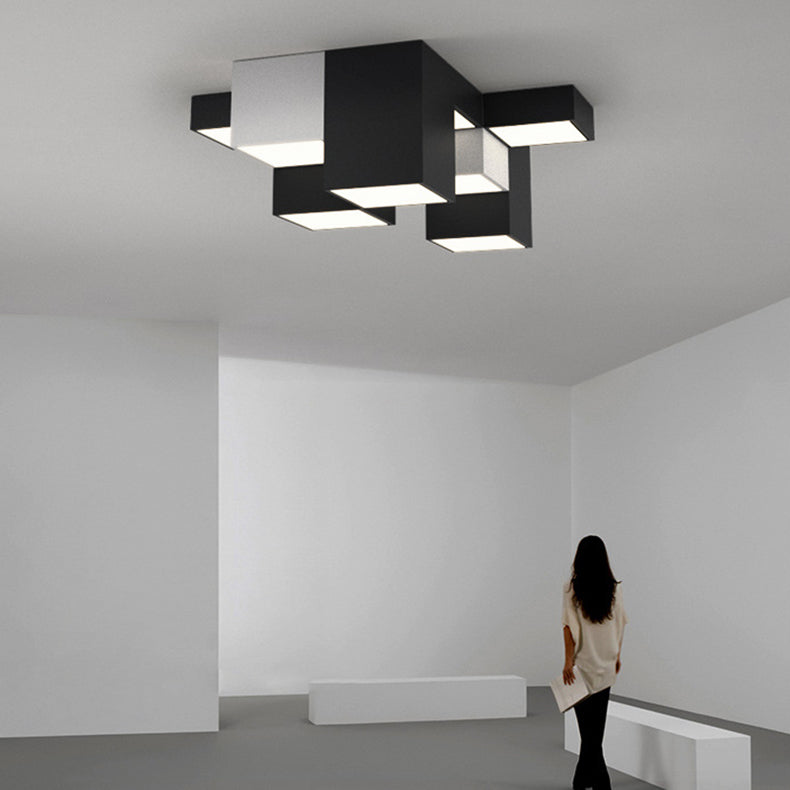 Modern Minimalist Cube Iron Acrylic LED Flush Mount Ceiling Light for Living Room