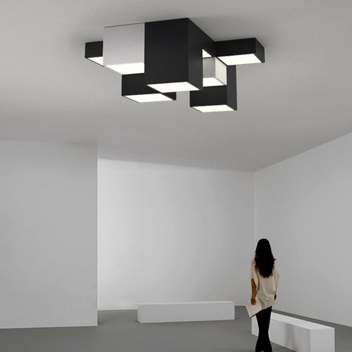 Modern Minimalist Cube Iron Acrylic LED Flush Mount Ceiling Light for Living Room