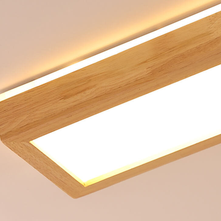 Japanese Minimalist Log Rectangular Walnut LED Flush Mount Ceiling Light BulbSquare
