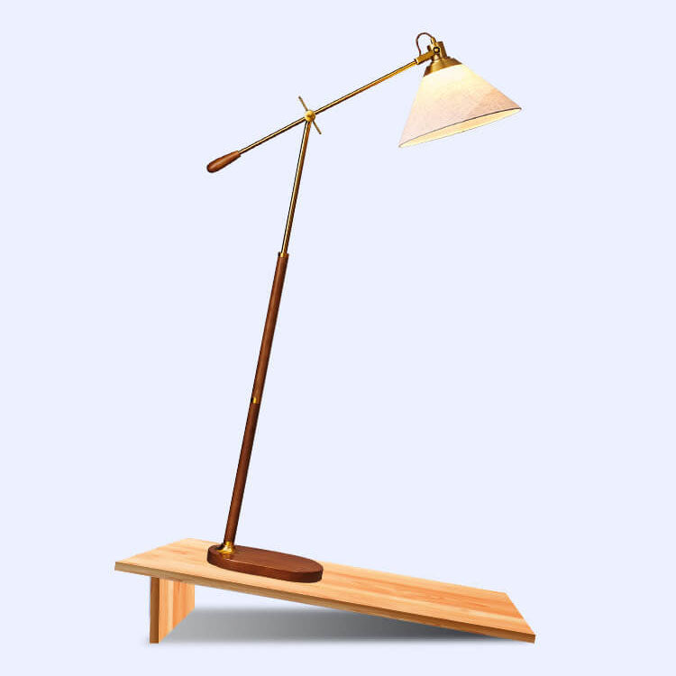 Traditional Vintage Fabric Cone Metal Ash Wood 1-Light Standing Floor Lamp For Bedroom Lumendat