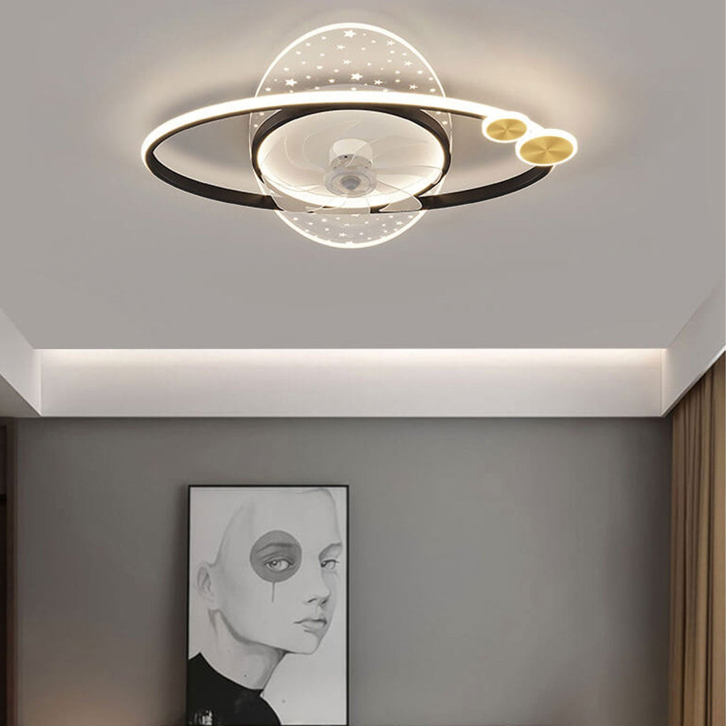 Lumendat Modern Creative Planet Star Effect LED Flush Mount Ceiling Fan Light Lumendat