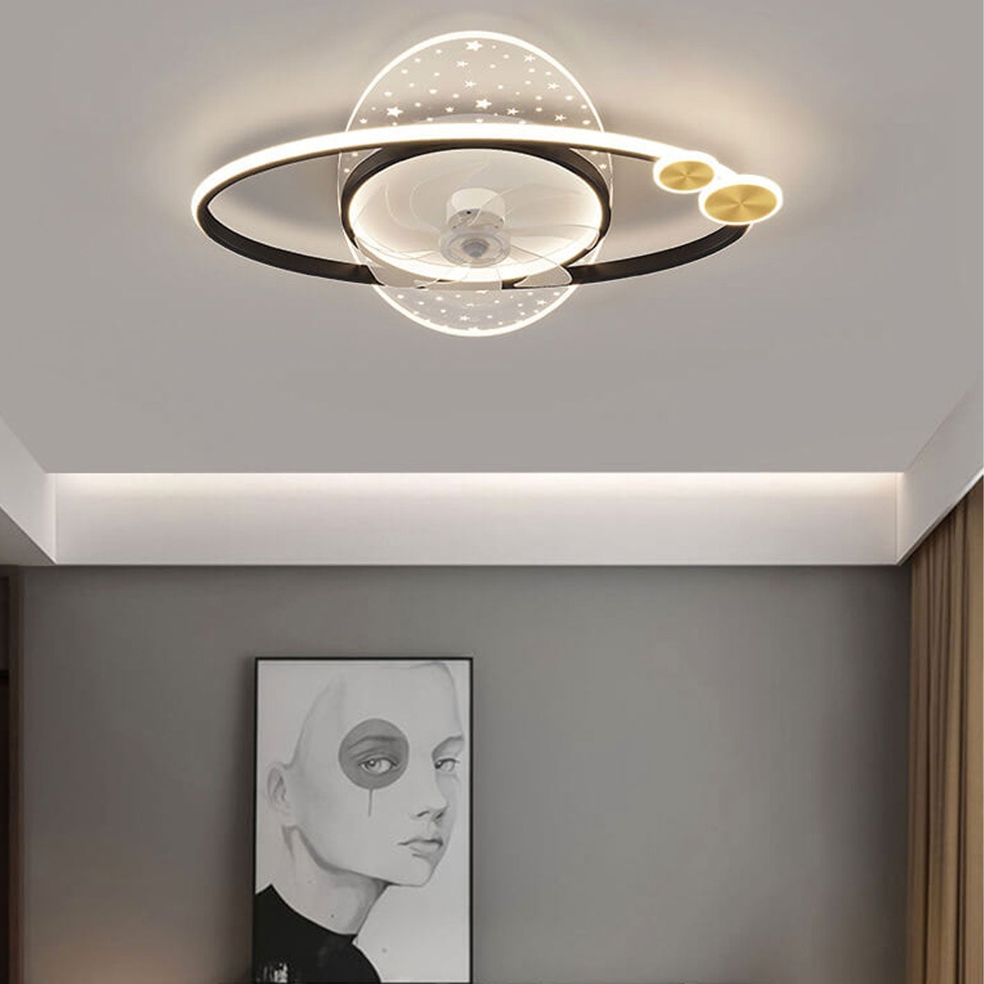 Lumendat Modern Creative Planet Star Effect LED Flush Mount Ceiling Fan Light Lumendat