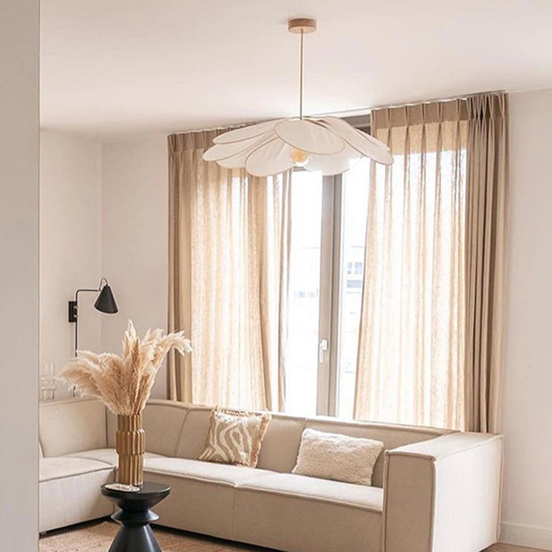 Contemporary Boho Petal Fabric Metal Lampshade 1-Light Pendant Light For Living Room Lumendat
