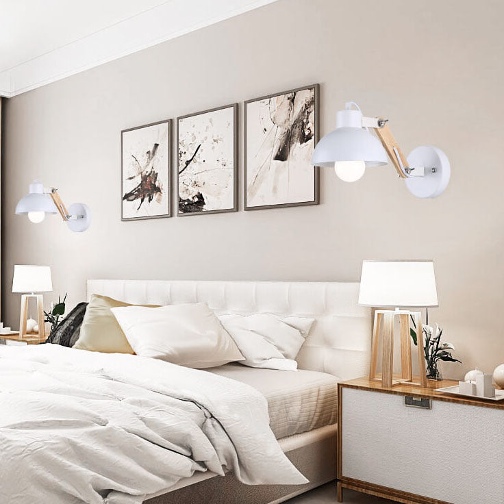 Modern Nordic Iron Semicircle Adjustable Wooden Lamp Arm 1-Light Wall Sconce Lamp Lumendat