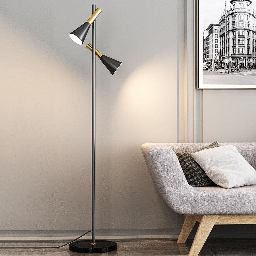 Modern Minimalist Marble Iron Horn Shade Rotatable 2-Light Standing Floor Lamp For Living Room & Bedroom Lumendat