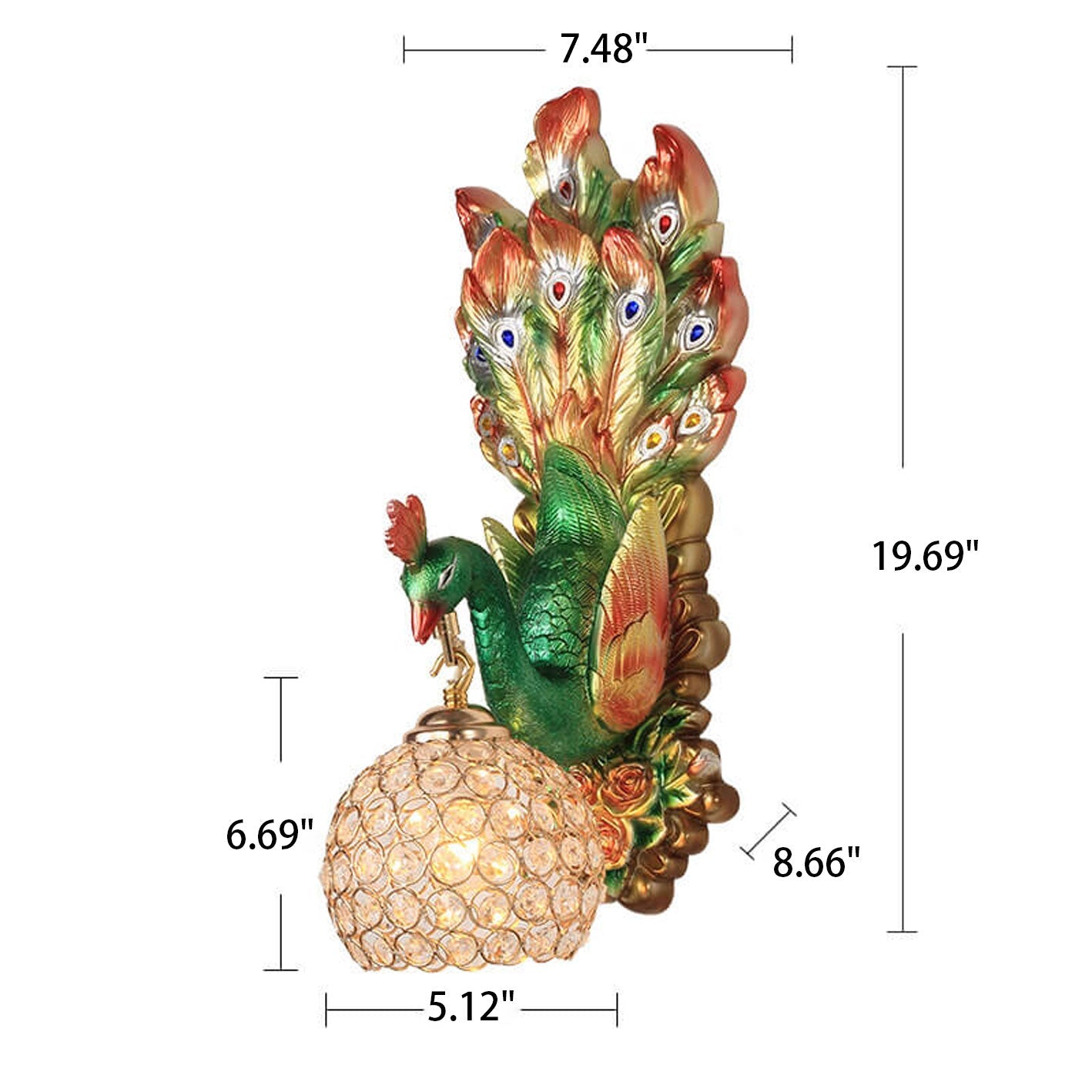 European Creative Peacock Resin Glass Shade 1-Light Wall Sconce Lamp Lumendat