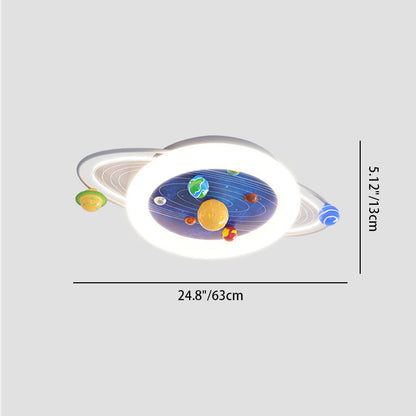 Modern Minimalist Children Round Planet Iron Resin Acrylic LED Flush Mount Ceiling Light for Bedroom