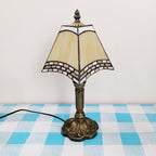 European Vintage Tiffany Square Stained Glass Iron 1-Light Table Lamp Lumendat