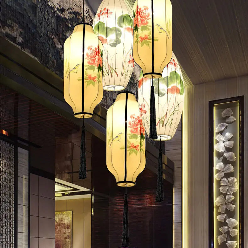 Oriental Antique Handmade Oval Lantern Fabric 1-light Pendant Light Lumendat