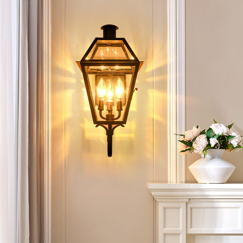 Industrial Waterproof Glass Lantern Iron 3-Light Outdoor Wall Sconce Lamp Lumendat