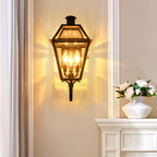 Industrial Waterproof Glass Lantern Iron 3-Light Outdoor Wall Sconce Lamp Lumendat