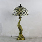 Vintage Tiffany Peacock Gem Dome Glass Resin 1-Light Table Lamp Lumendat