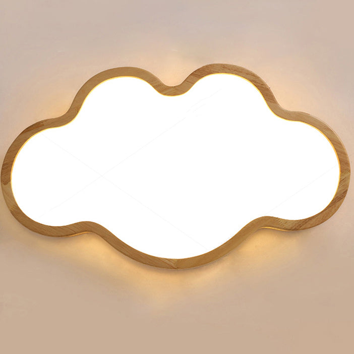 Lumendat Contemporary Nordic Kids Rubber Wood Glass Star Cloud Moon LED Flush Mount Ceiling Light For Bedroom Lumendat