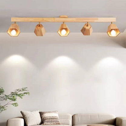 Traditional Japanese Wood Polygon 1/5-light Semi-flush Mount Ceiling Light for Bedroom