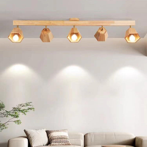 Traditional Japanese Wood Polygon 1/5-light Semi-flush Mount Ceiling Light for Bedroom