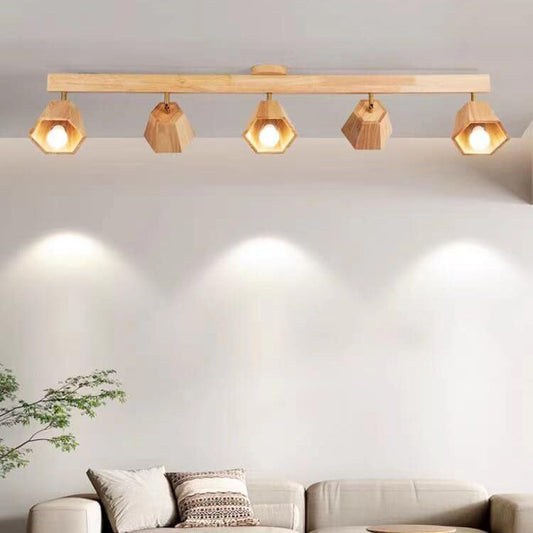Traditional Japanese Wood Polygon 1/5-light Semi-flush Mount Ceiling Light for Bedroom