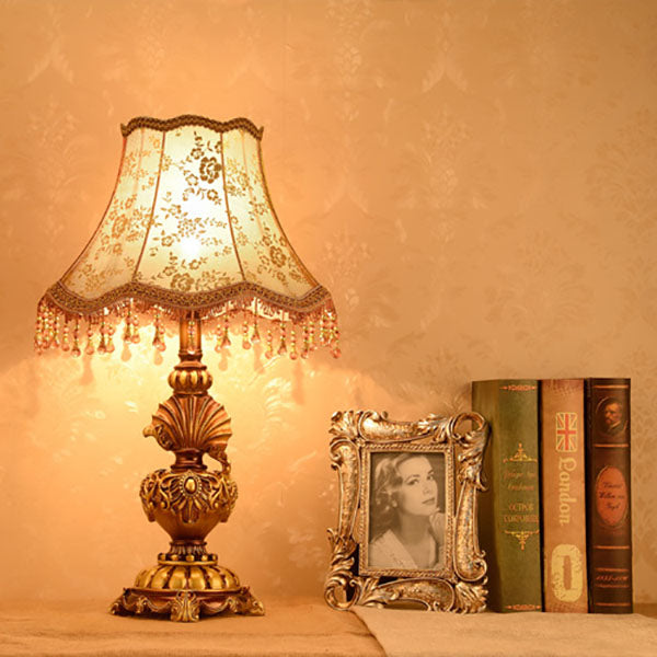 European Vintage Fabric Tassel Resin Court 1-Light Table Lamp Lumendat
