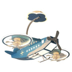 Lumendat Creative Cartoon Aircraft Kids Flush Mount Ceiling Fan Light Lumendat