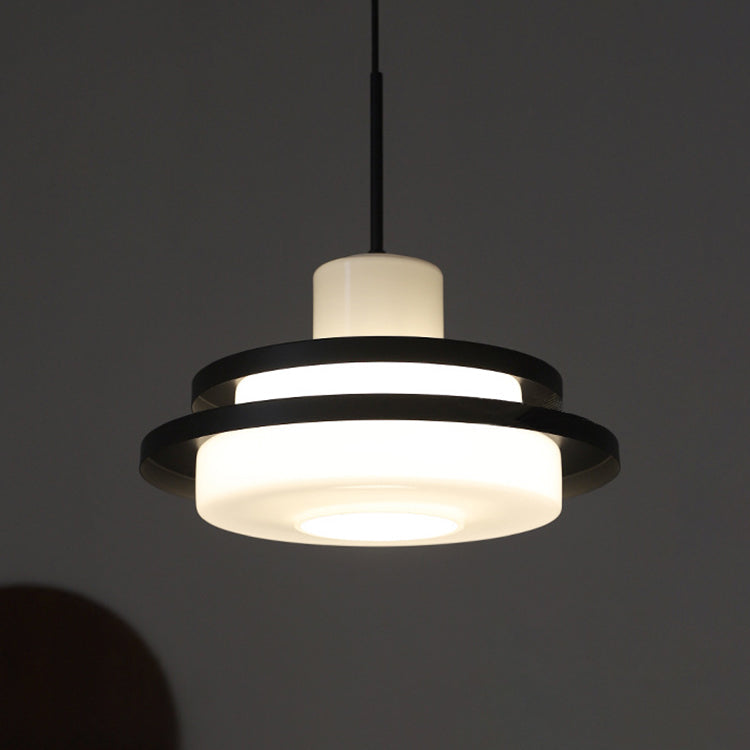 Traditional Vintage Round Cylinder Glass Iron 1-light Pendant Light for Living Room