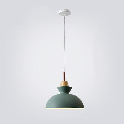 Contemporary Nordic Oak Wood Iron Bell Cone Dome 1-Light Pendant Light For Living Room