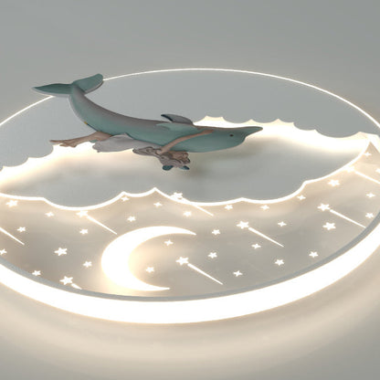 Modern Art Deco Dolphin Round Acrylic Iron LED Flush Mount Ceiling Light for Living Room