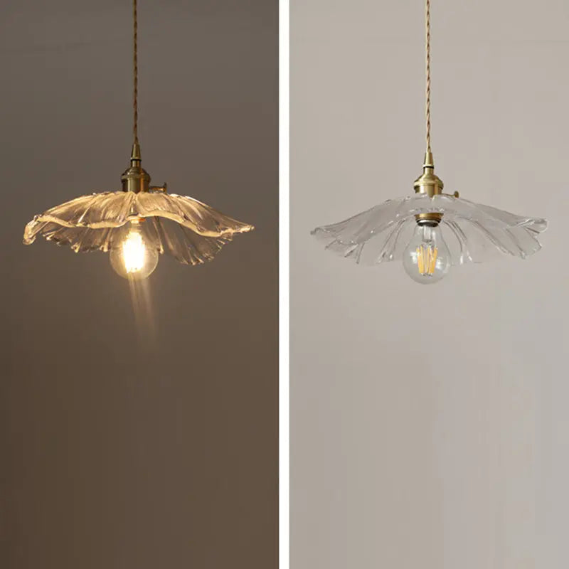 Traditional Vintage Lotus Leaf Glass Brass 1-light Pendant Light for Living Room BulbSquare
