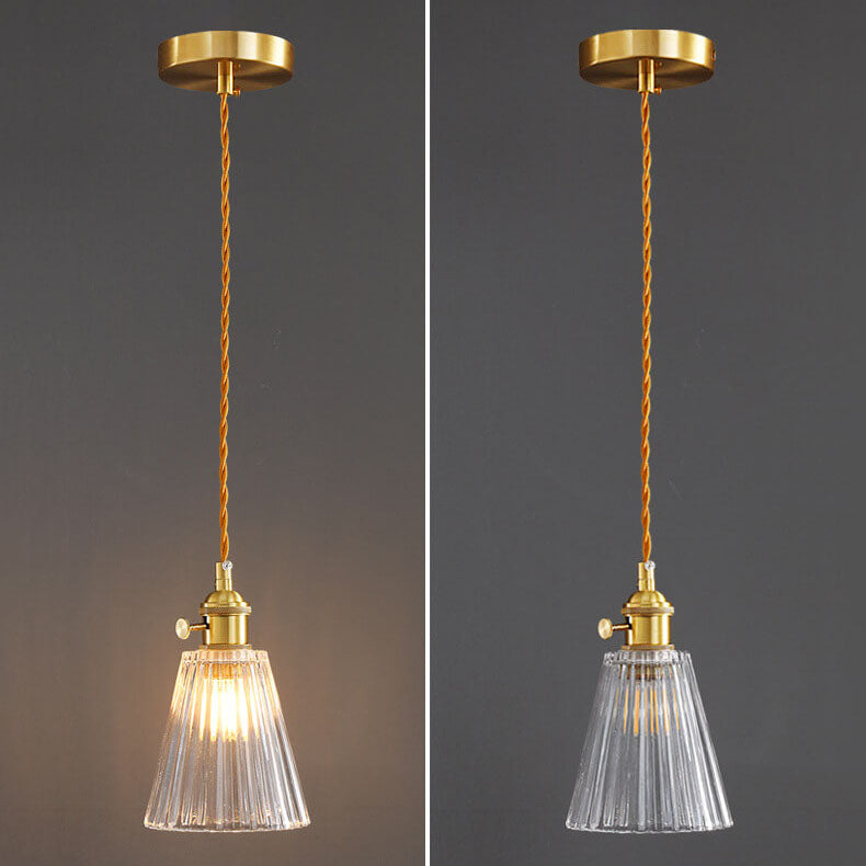 Modern Luxury Glass Bell Shade Brass 1-light Pendant Light BulbSquare