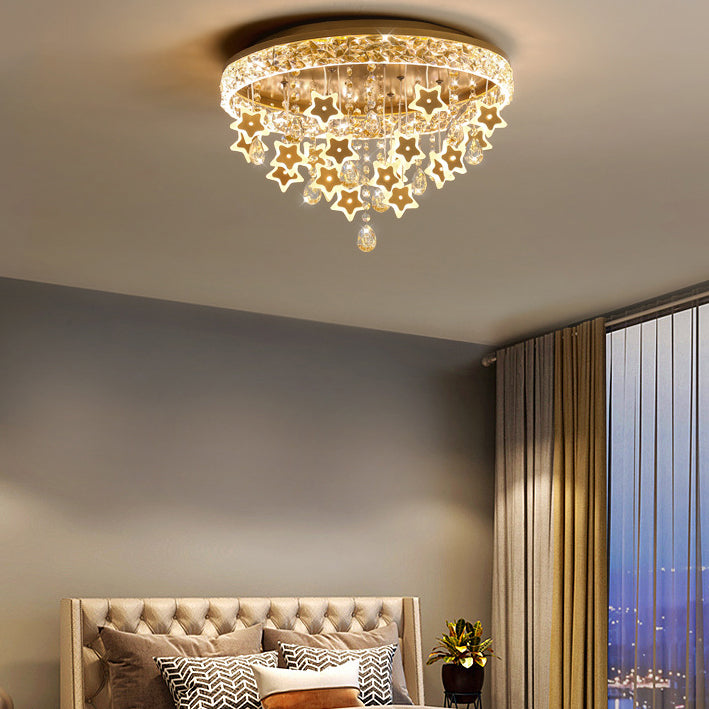 Lumendat Contemporary Nordic Kids Iron Acrylic Crystal Round Star Pendant LED Flush Mount Ceiling Light For Bedroom Lumendat