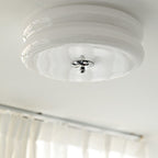 French Minimalist Cream Glass Round LED Flush Mount Ceiling Light BulbSquare