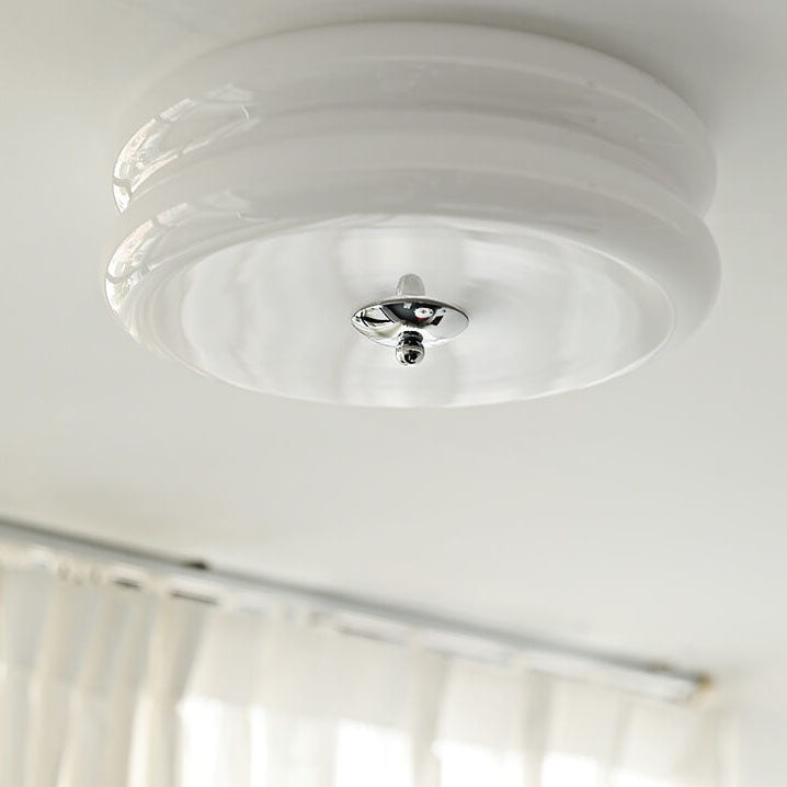 French Minimalist Cream Glass Round LED Flush Mount Ceiling Light BulbSquare