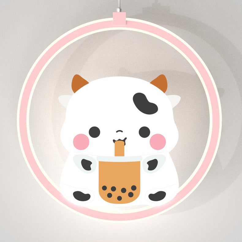 Lumendat Modern Simplicity Kids Aluminum Iron Acrylic Circle Bear Cow LED Pendant Light For Bedside Lumendat