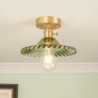 Traditional Vintage Round Ripple Brass Glass 1-light Semi-flush Mount Ceiling Light for Living Room BulbSquare
