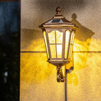Traditional European Solar Outdoor Lantern Aluminum Glass Waterproof 1-Light Wall Sconce Lamp for Outdoor Patio