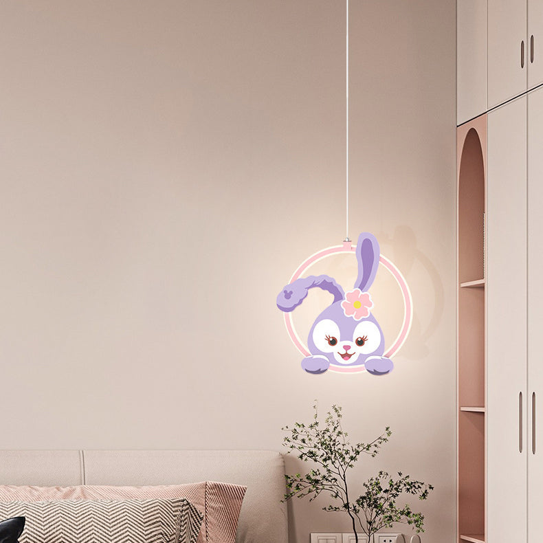 Lumendat Contemporary Creative Kids Iron Aluminum Acrylic Circle StellaLou Rabbit LED Pendant Light For Bedroom Lumendat