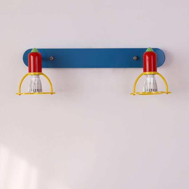 Lumendat Modern Mid-Century Kids Rectangle Round Iron Acrylic 2-Light Wall Sconce Lamp For Bedroom Lumendat