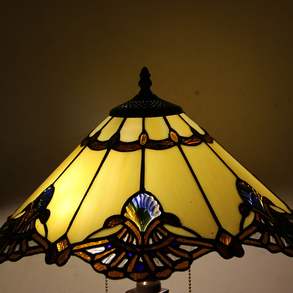 Tiffany Mediterranean Stained Glass Cone Pull Cord 2-Light Table Lamp Lumendat