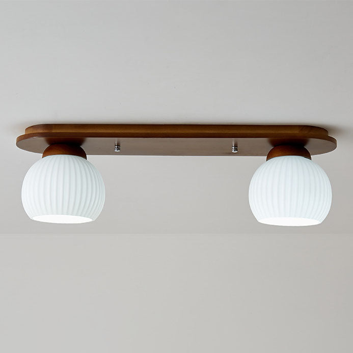 Japanese Vintage Striped Glass Wood Long Plate 2/3 Light Flush Mount Ceiling Light Lumendat