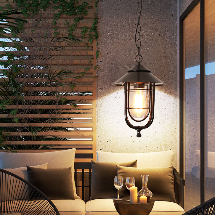 Industrial Vintage Aluminum Cage Glass 1-light Outdoor Waterproof Pendant Light BulbSquare