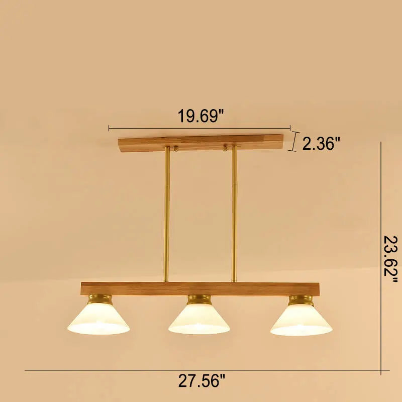 Nordic Solid Wood Cone Glass Shade 3/4 Light Island Light Chandelier BulbSquare