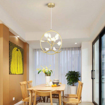 Nordic Metal Circular Bird Branch 9-light Chandelier