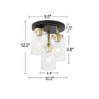 Industrial Glass Spherical / Long Barrel Design 3-light Semi-flush Mount Light