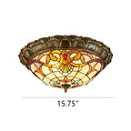Vintage Stained Glass Tiffany Round LED Flush Mount Light