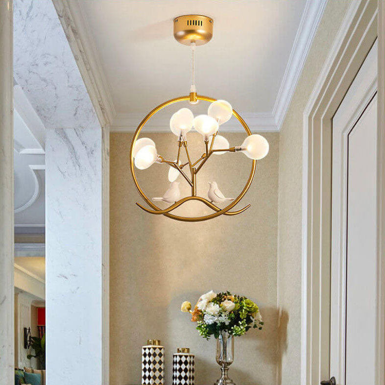 Nordic Metal Circular Bird Branch 9-light Chandelier BulbSquare