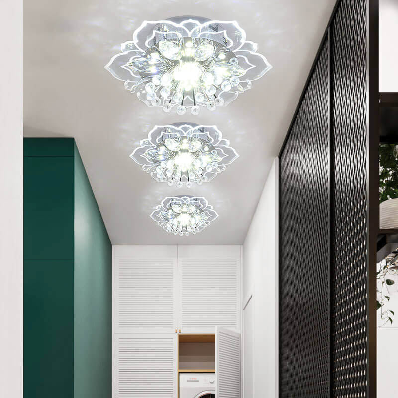 Modern Crystal Flower Shape LED Flush Mount Ceiling Light BulbSquare