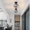 Contemporary Industrial Wrought Iron Spherical Cage 1-light Semi-flush Mount Ceiling Light for Living Room