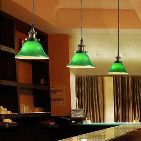 Vintage Industrial Green Bell Glass 1-light Pendant Light