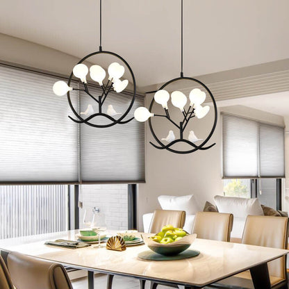 Nordic Metal Circular Bird Branch 9-light Chandelier